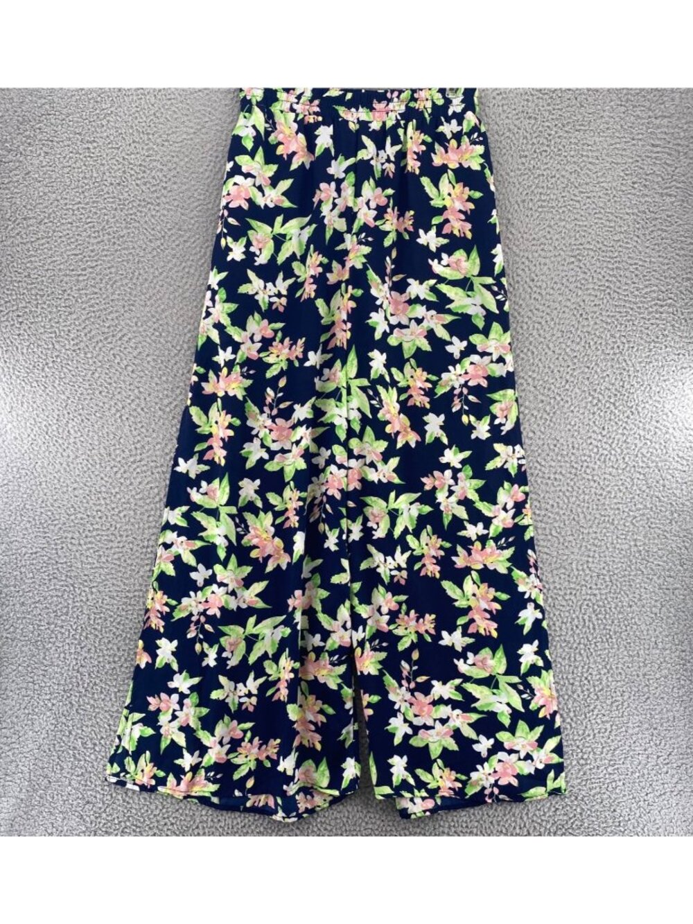 Umgee Pants Womens Medium Navy Floral Wide Leg Slit High Rise Stretch Pockets*